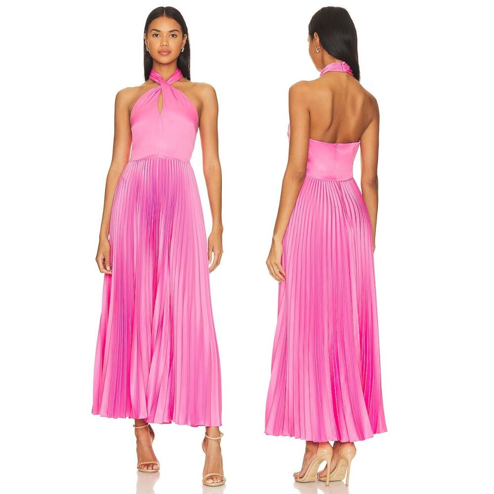 Amur Kaleb Midi Dress Halter Pleated Party Cocktail Wedding Guest Formal Prom 4